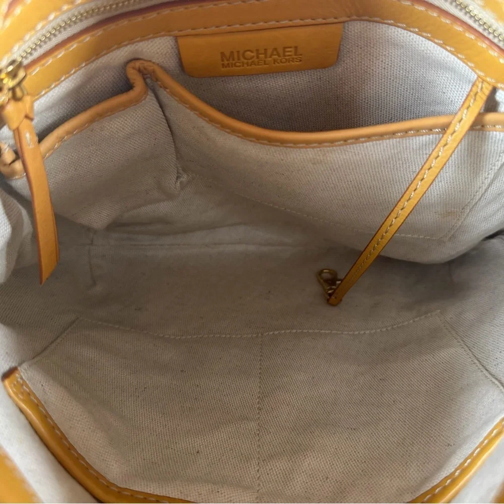 Michael Kors White And Tan Leather Bucket Bag